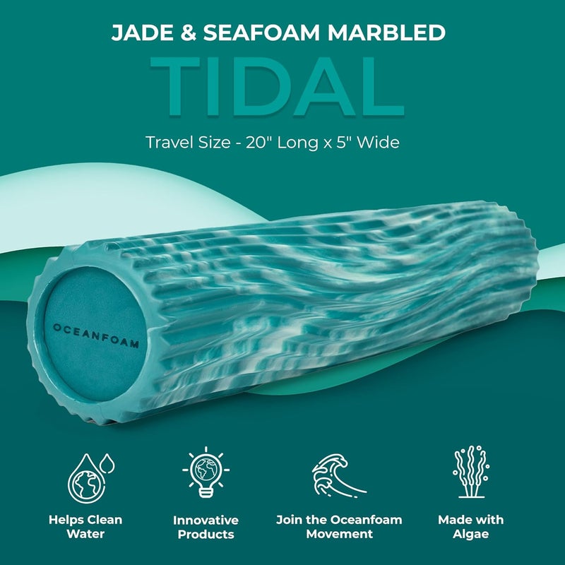 Oceanfoam Tidal Roller - Jade & Seafoam Marbled - Muscle Massage Foam Roller for Back Pain & Stretching - Firm and Ergonomic Wide Wave Textured - Yoga, Athletics, & Wellness - Full Size, 20" x 5" - Image 2